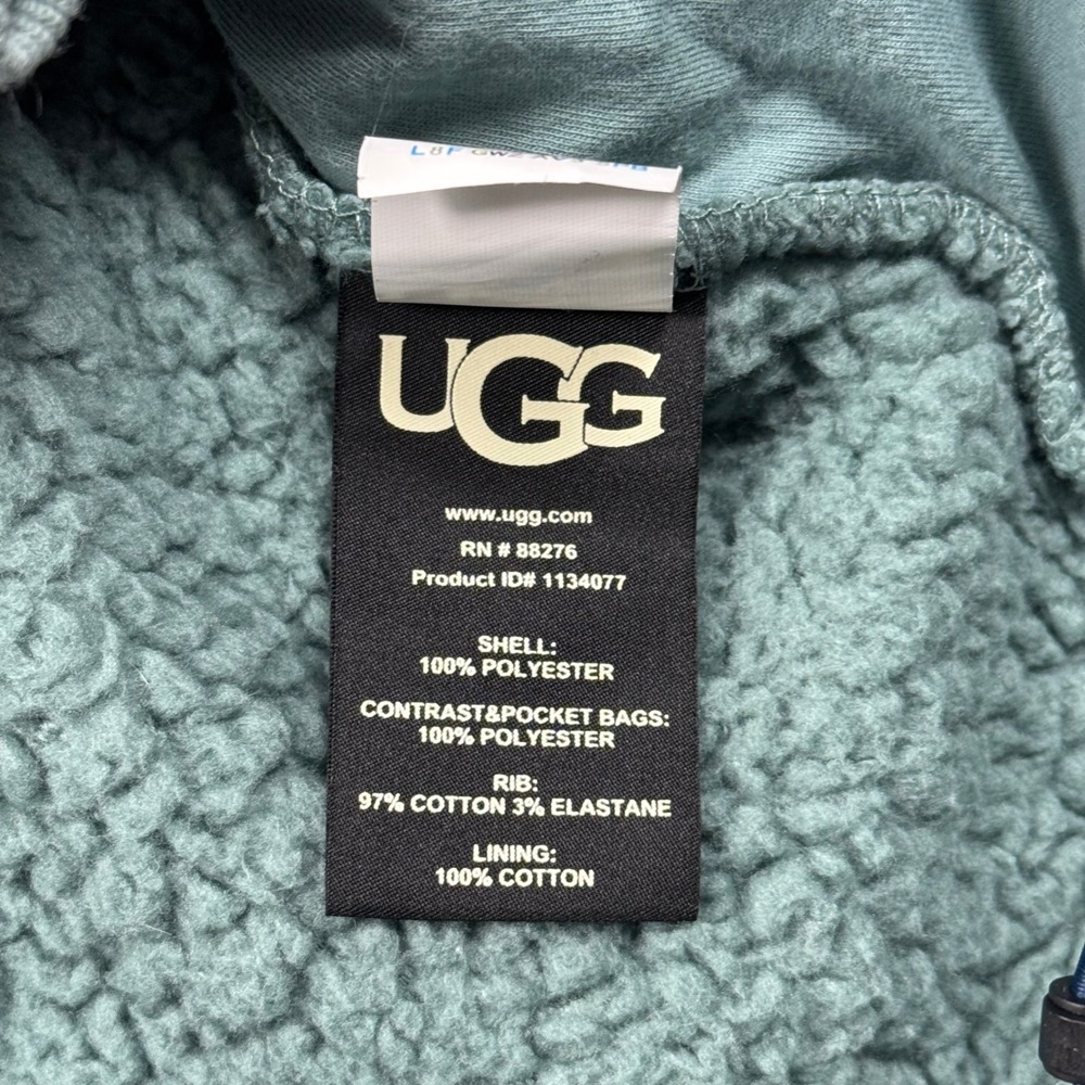 UGG Sherpa Fleece Pullover Women's M Teal Blue Logo Quarter Snap Cozy Sweater - Picture 6 of 8